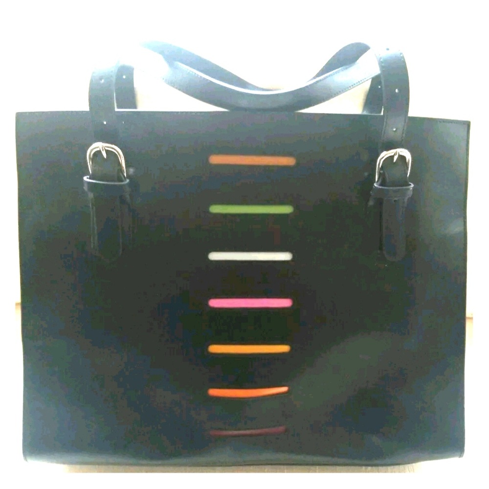Jack Georges BLACK LEATHER Prestige Tote NWT